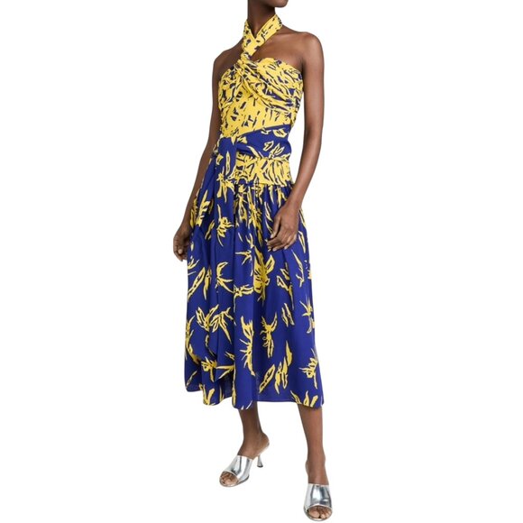 Proenza Schouler Women's Degrade Floral Halter Dress - Cobalt Mult Size M NEW - Picture 6 of 12